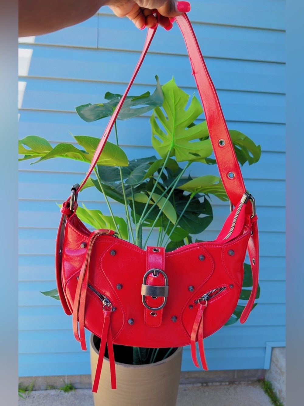 Red Leather Shoulder Bag - Stylish Women's Handbag